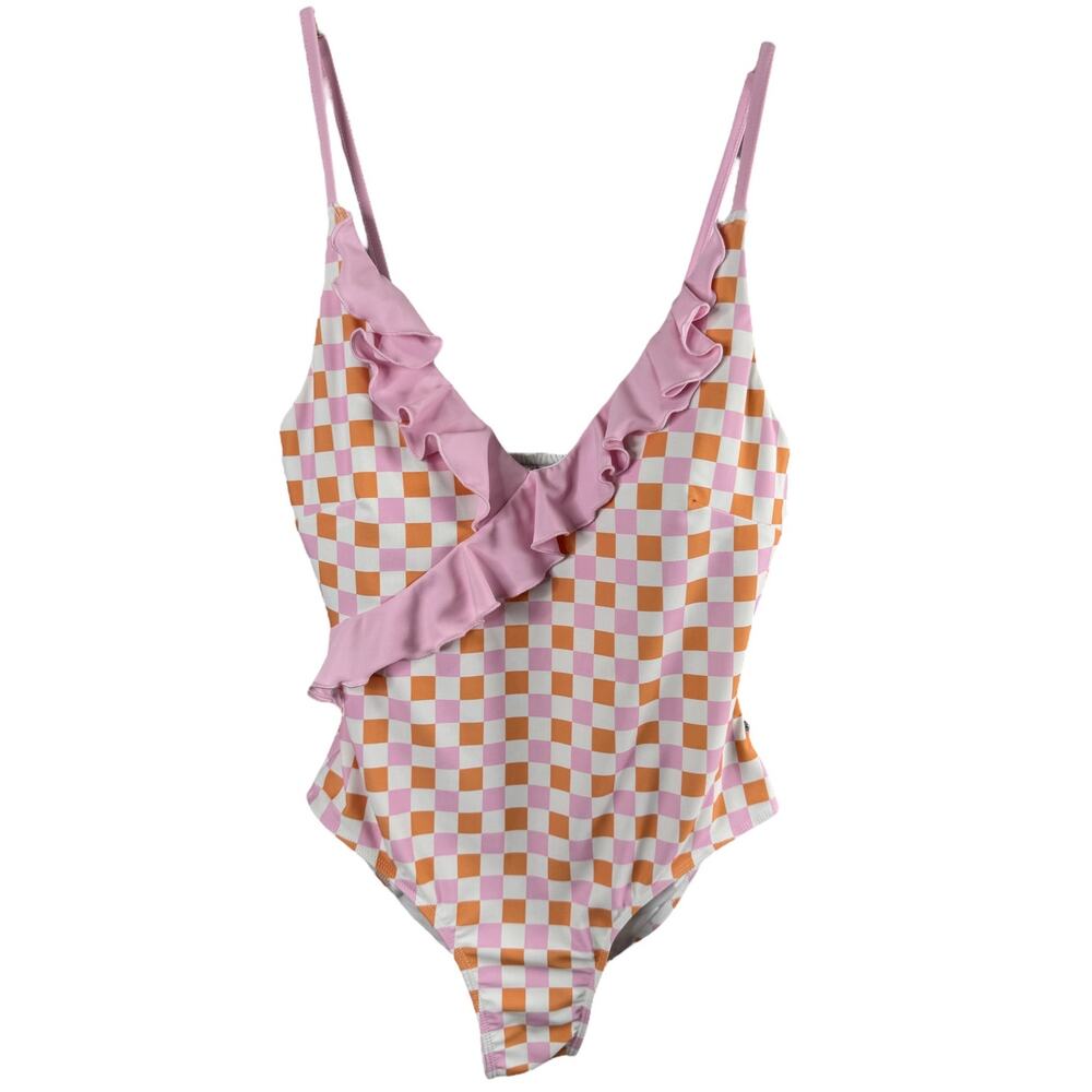 Caden Lane Pink and Orange Checkered One Piece Swimsuit